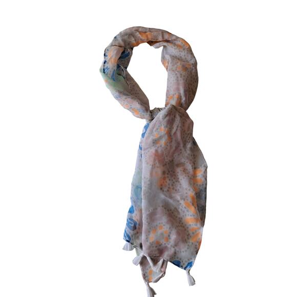 Old Navy Multicolor Floral Woven Rectangular Scarf w Tassel Ends -13" X 58" - Picture 1 of 8
